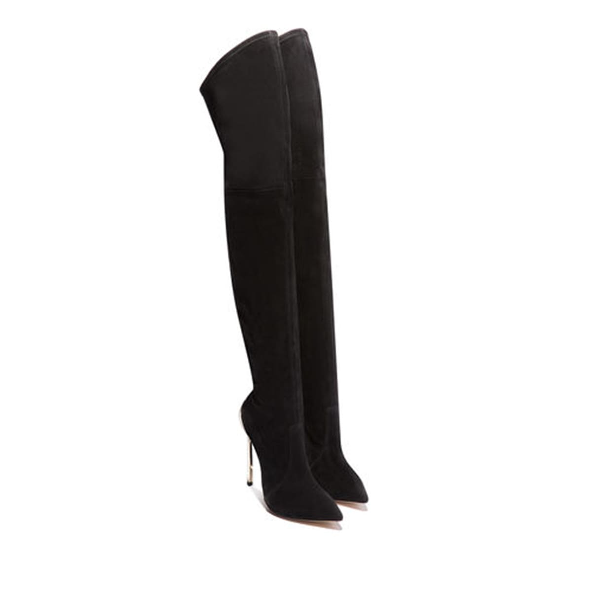 Schwarze Overknee-Stiefel mit spitzer Zehenpartie und 5 Zoll Stilettoabsatz