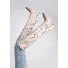 Bottes hautes au genou à bout pointu et talon épais de 3 pouces avec texture crocodile 3D