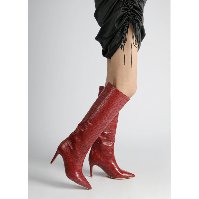 Modische kniehohe Stiefel mit spitzer Zehenpartie und 7,6 cm Stilettoabsatz