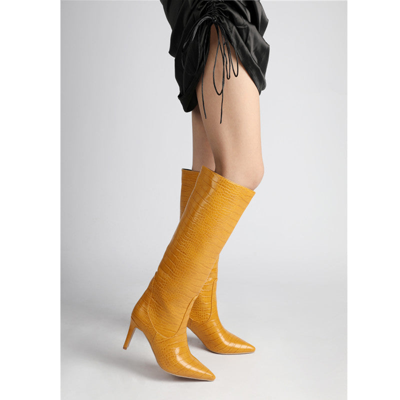 Modische kniehohe Stiefel mit spitzer Zehenpartie und 7,6 cm Stilettoabsatz