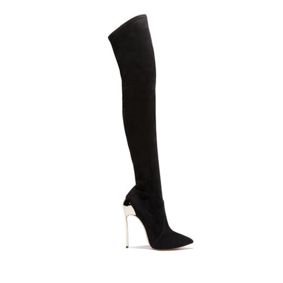 Schwarze Overknee-Stiefel mit spitzer Zehenpartie und 5 Zoll Stilettoabsatz