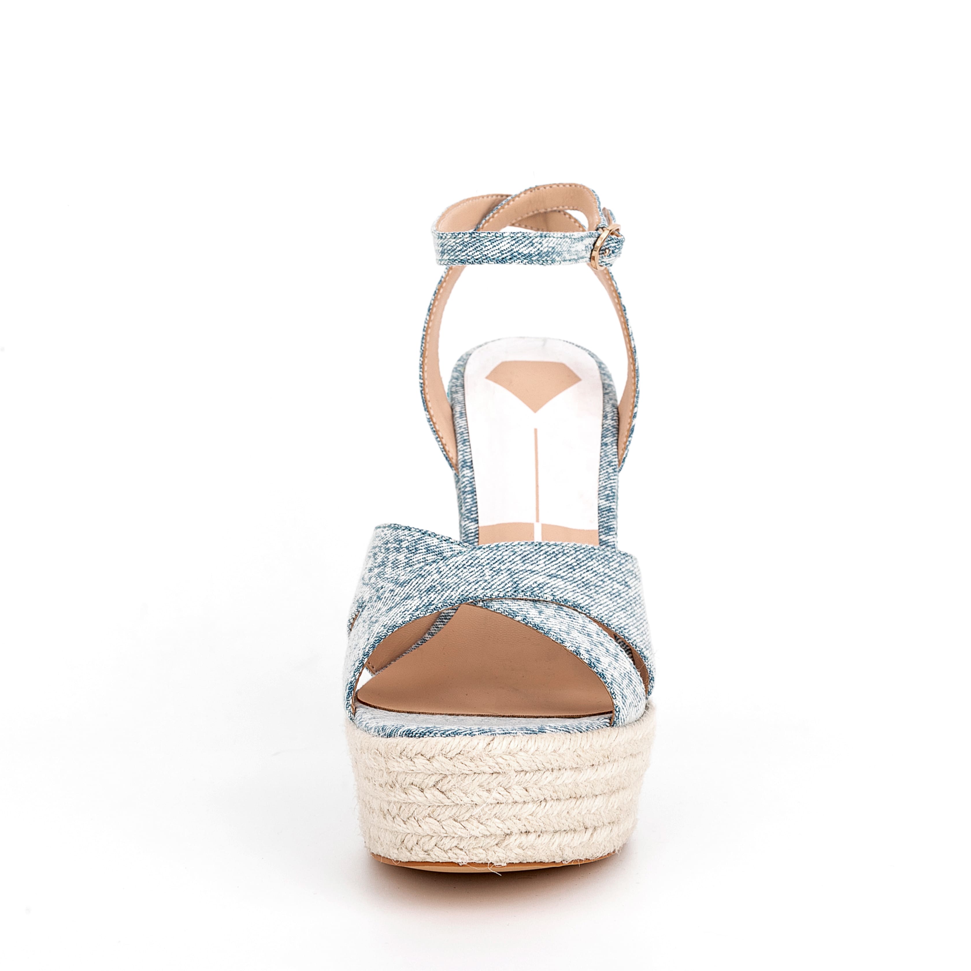 Ankle Strap Denim Rhinestone Wedge Espadrille Sandals 2