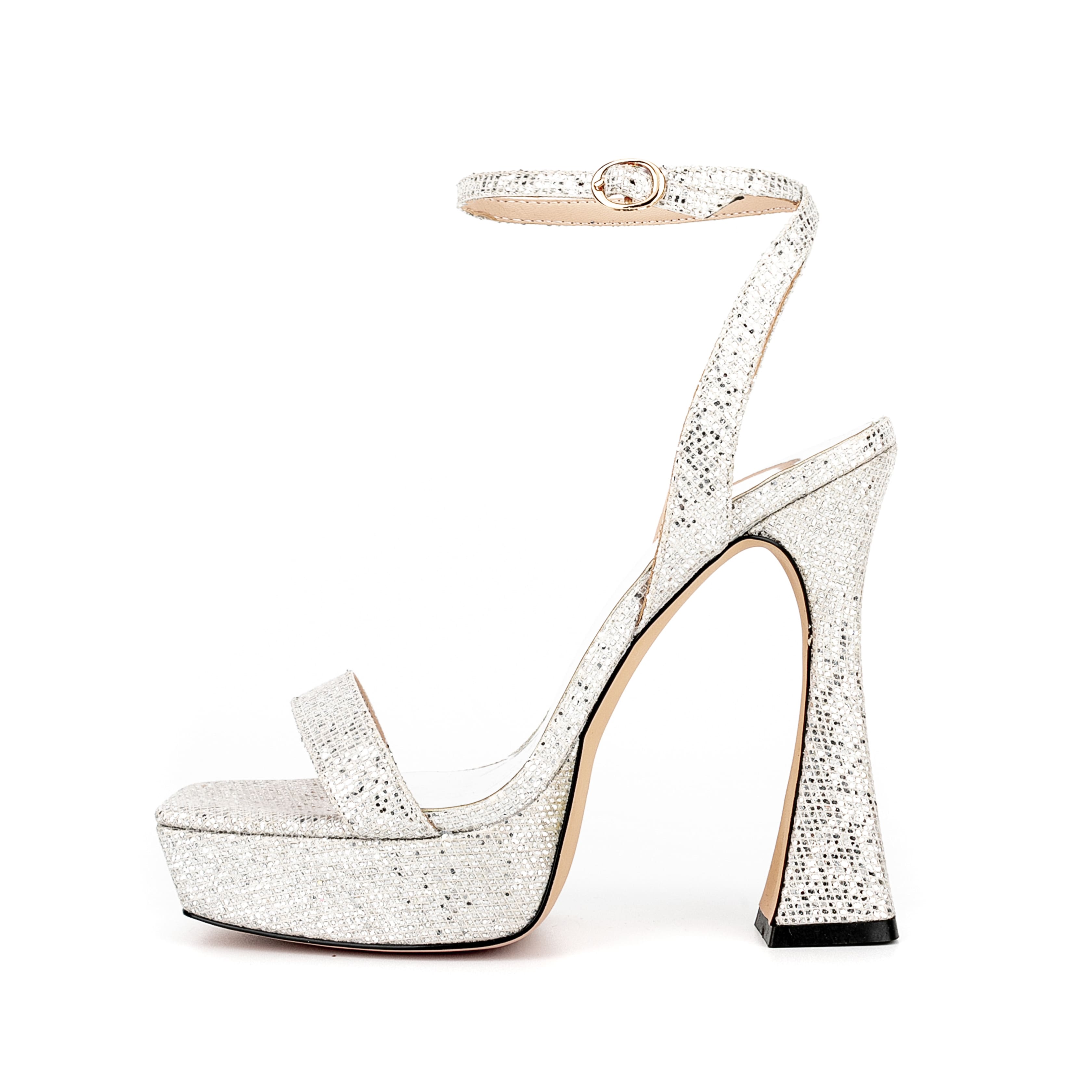 Ankle Strap Sequined Square Toe Platform Flared Heels 1
