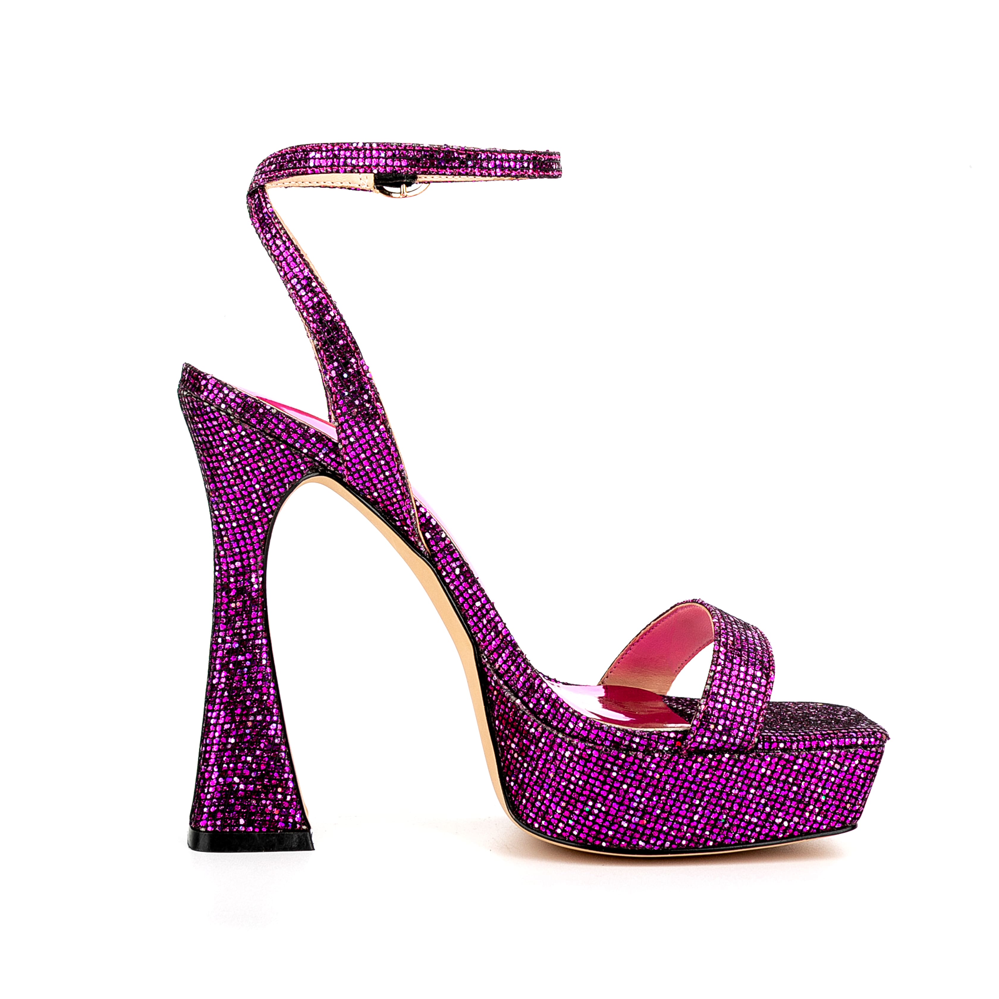 Ankle Strap Sequined Square Toe Platform Flared Heels 11