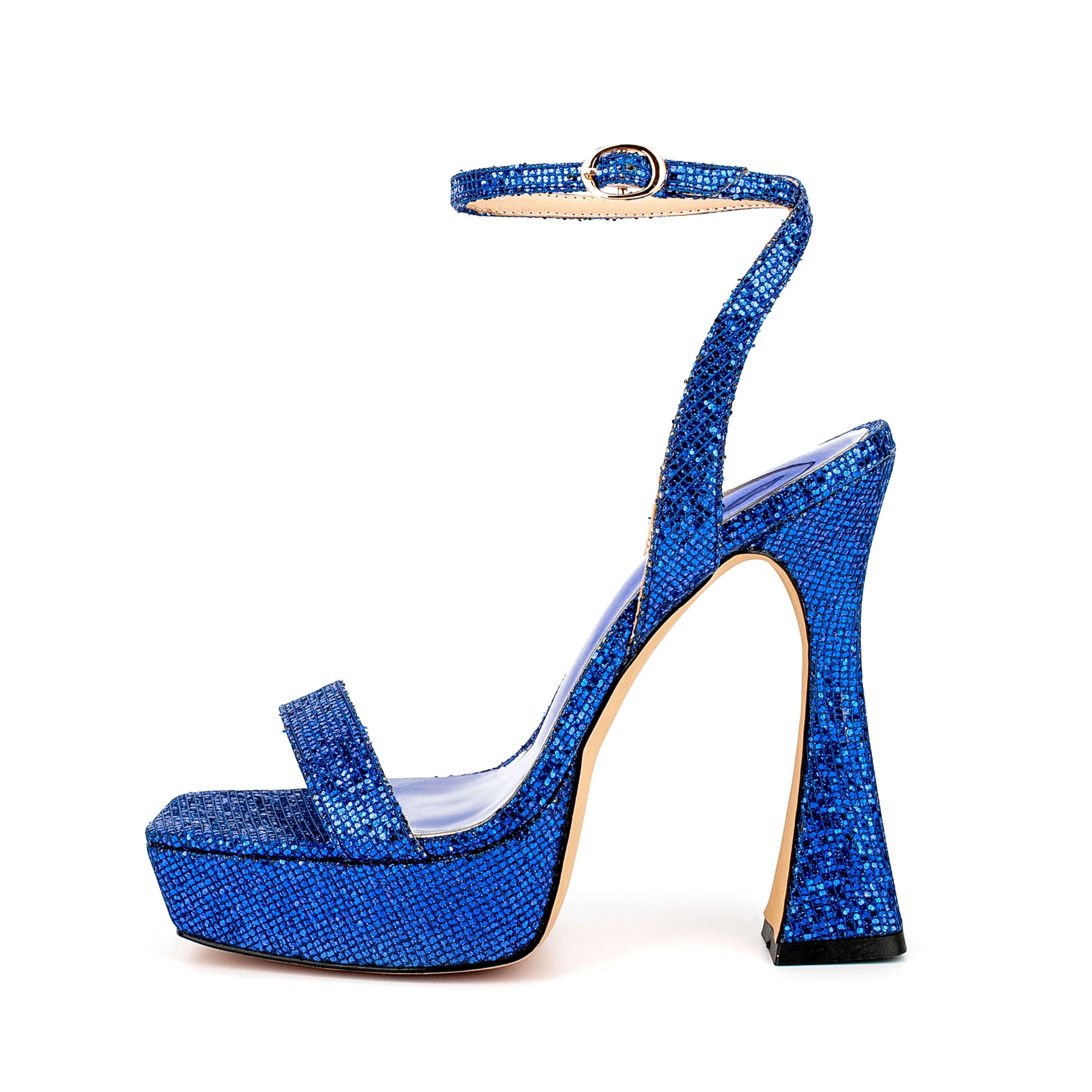 Ankle Strap Sequined Square Toe Platform Flared Heels 16