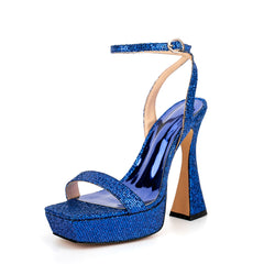 Ankle Strap Sequined Square Toe Platform Flared Heels 17