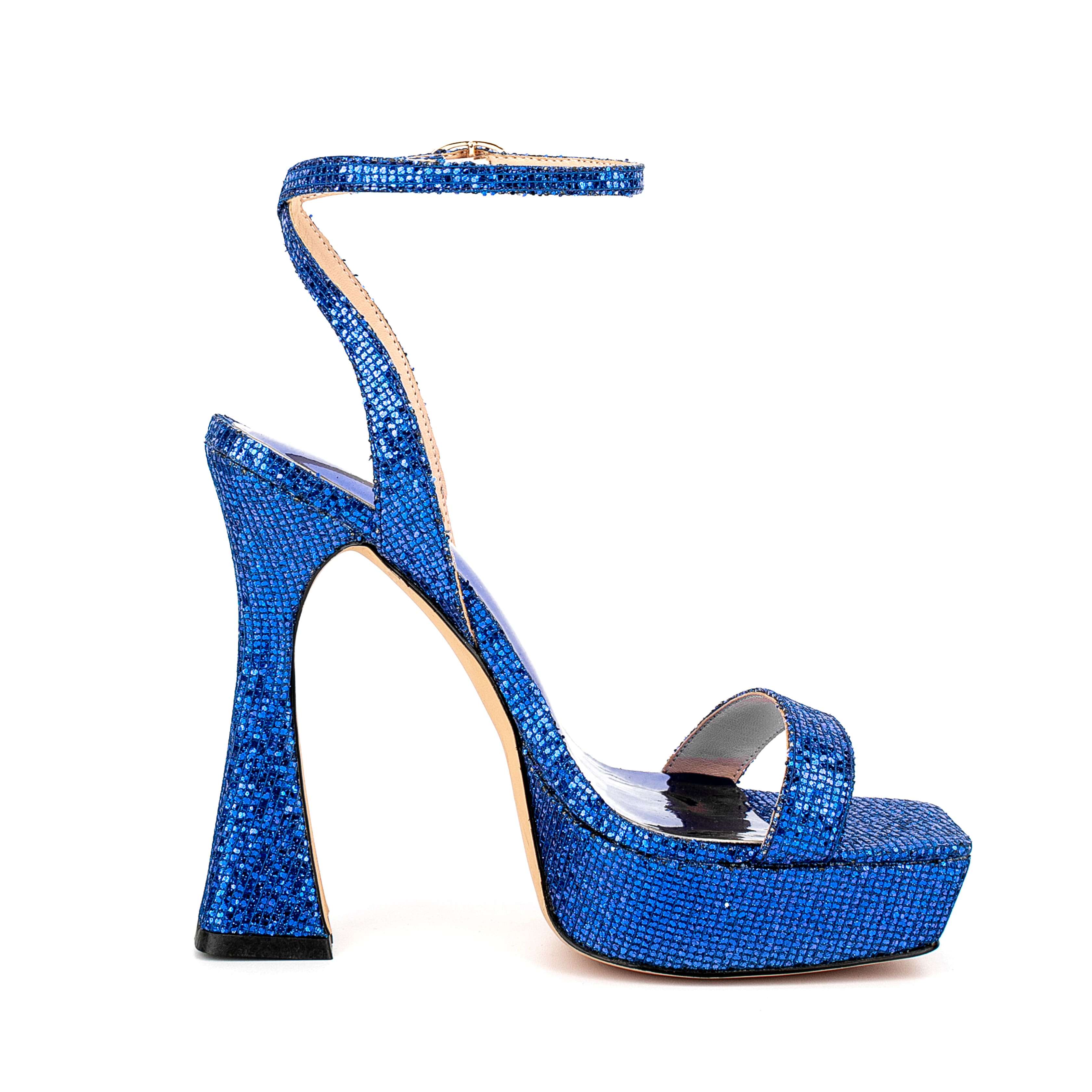 Ankle Strap Sequined Square Toe Platform Flared Heels 19