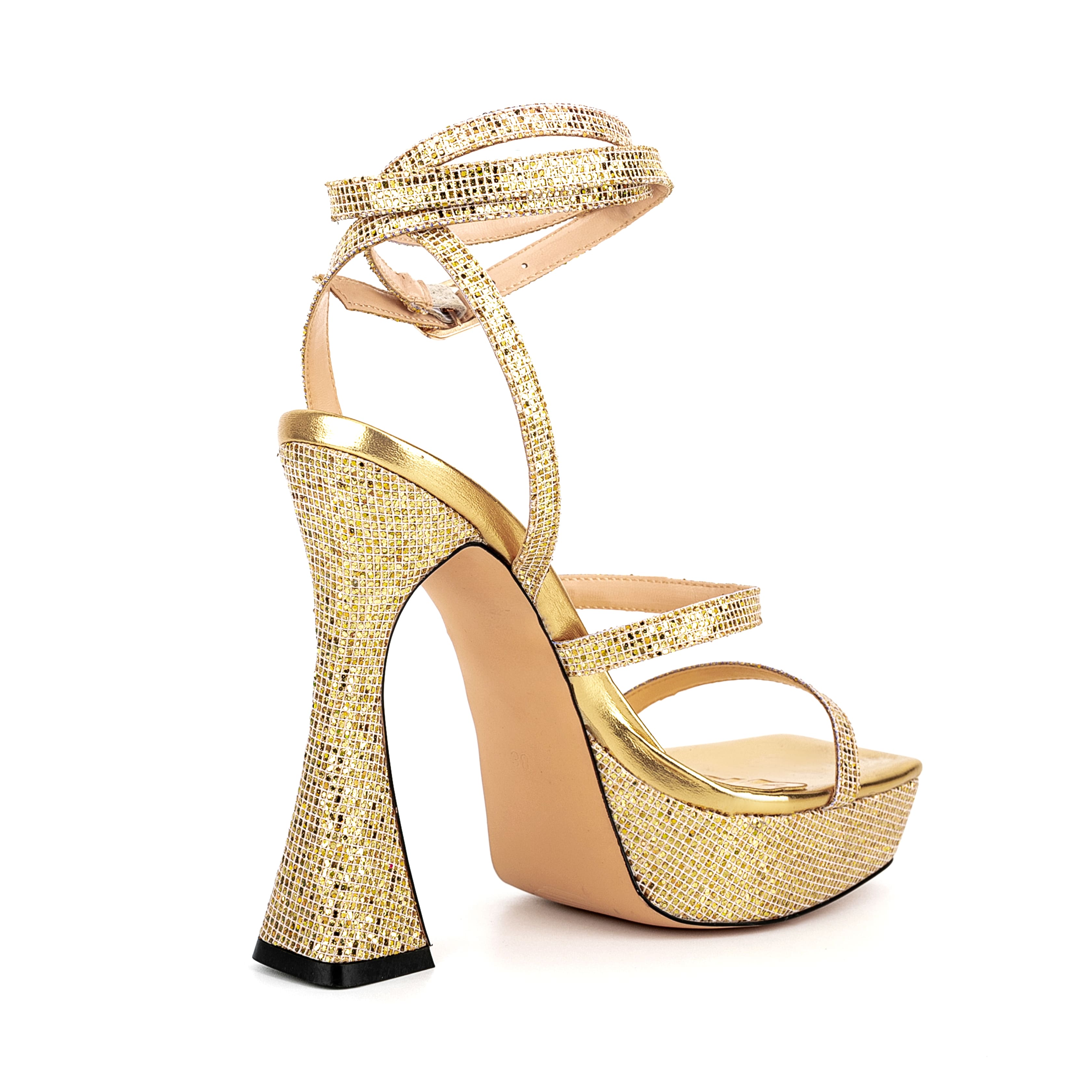 Ankle Strap Sequined Square Toe Platform Flared Heels 27