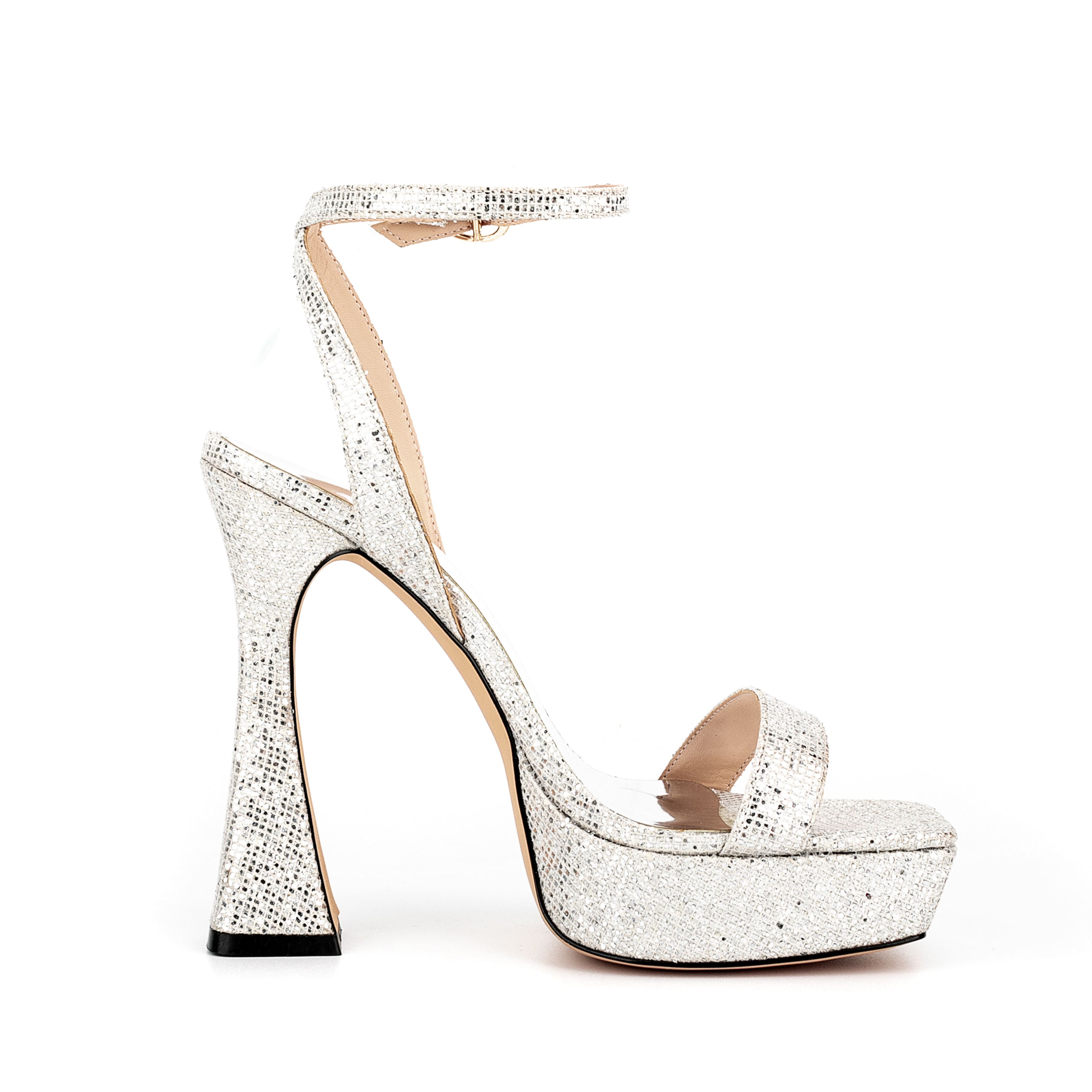 Ankle Strap Sequined Square Toe Platform Flared Heels 4