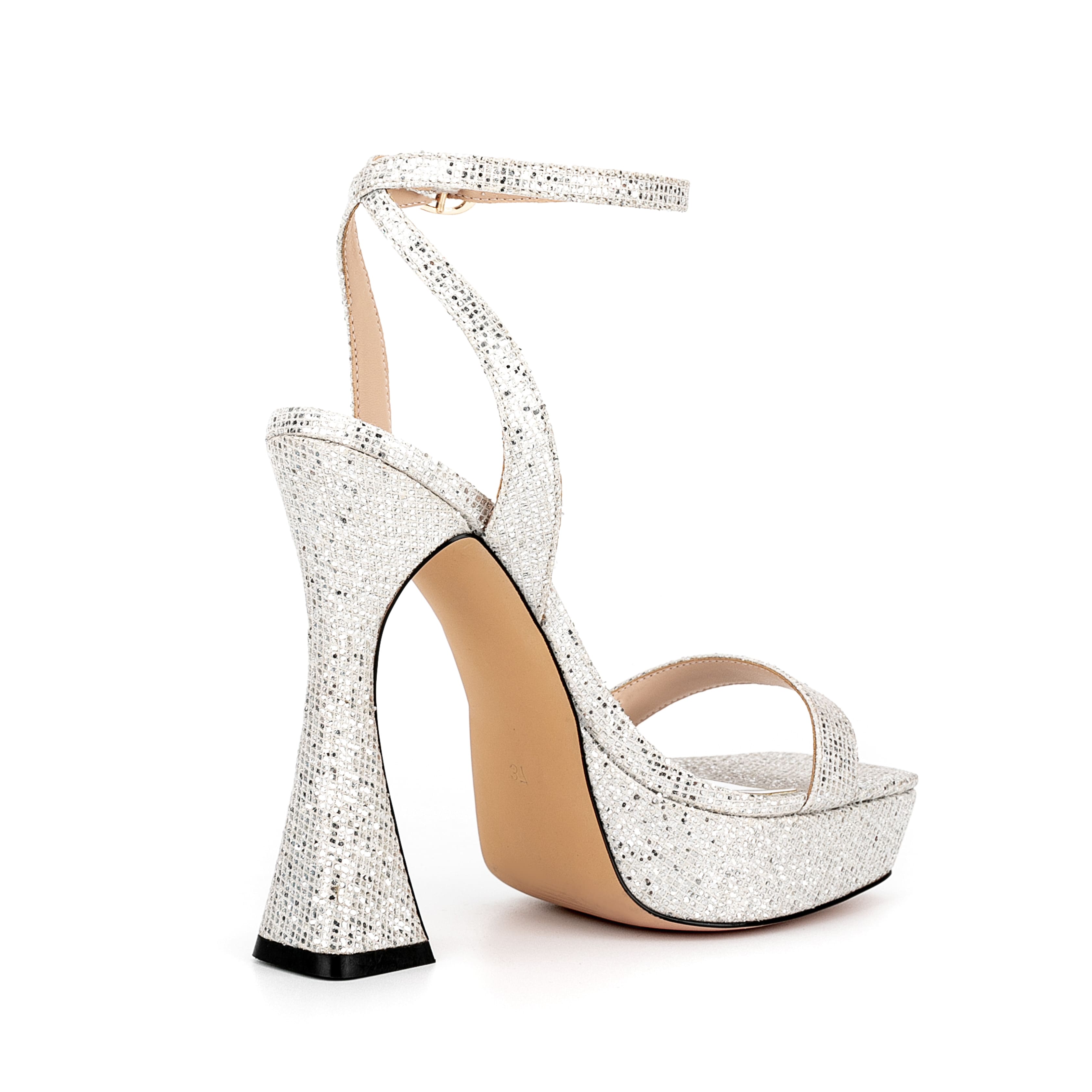 Ankle Strap Sequined Square Toe Platform Flared Heels 5