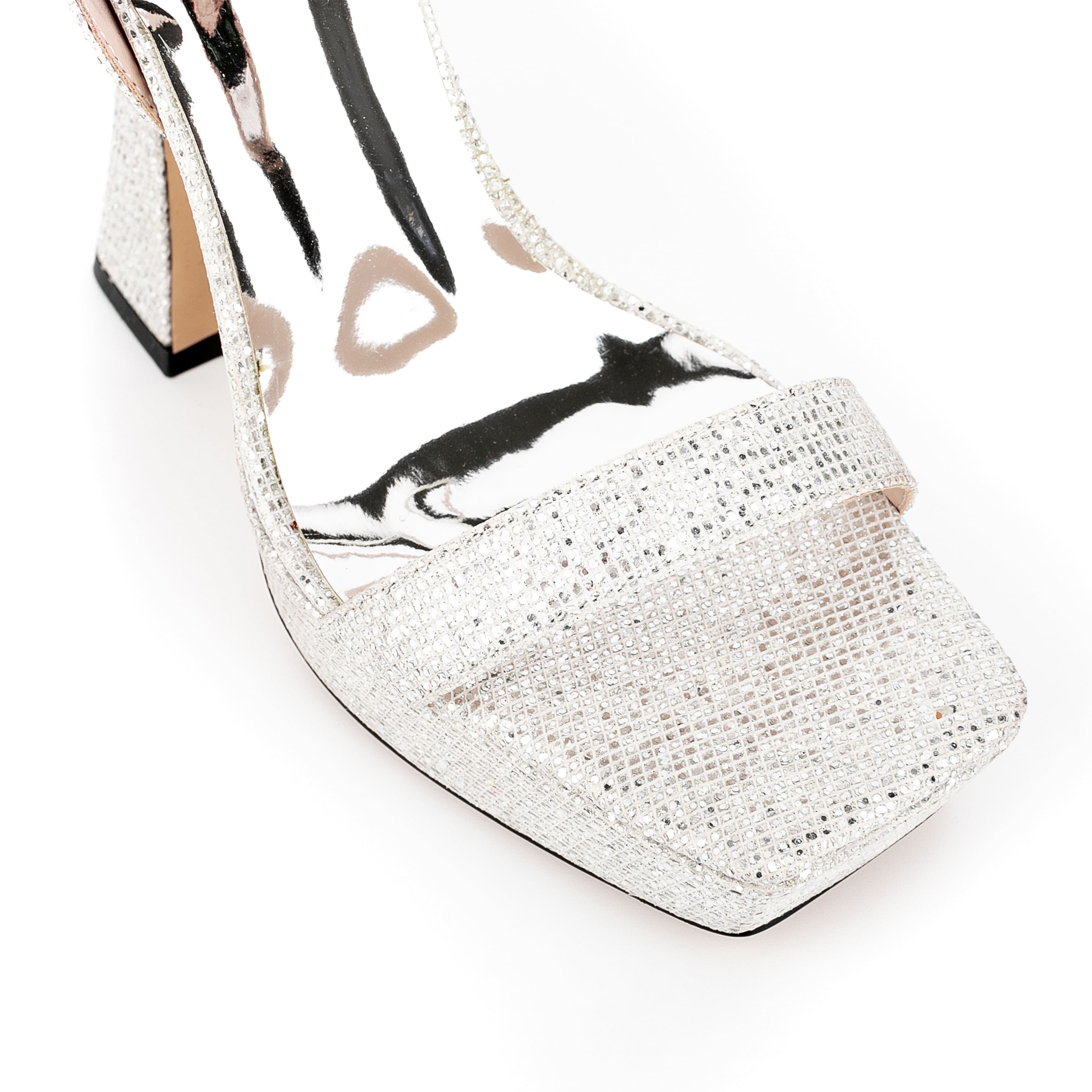 Ankle Strap Sequined Square Toe Platform Flared Heels 7