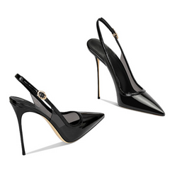 Black Clear PVC Pointed-Toe Slingback Stiletto Heels Sandals for Women