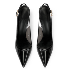 Black Clear PVC Pointed-Toe Slingback Stiletto Heels Sandals for Women
