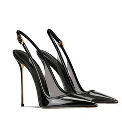 Black Clear PVC Pointed-Toe Slingback Stiletto Heels Sandals for Women