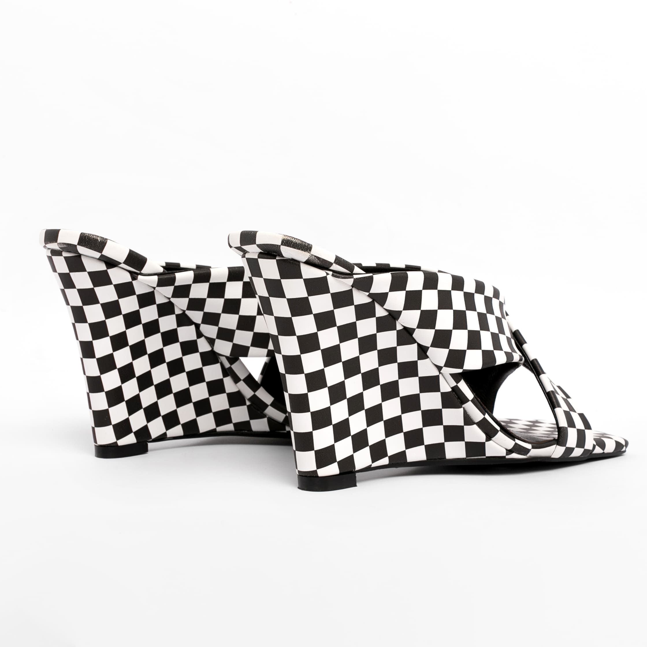 Black And White Plaid  Wedges Sandals 10