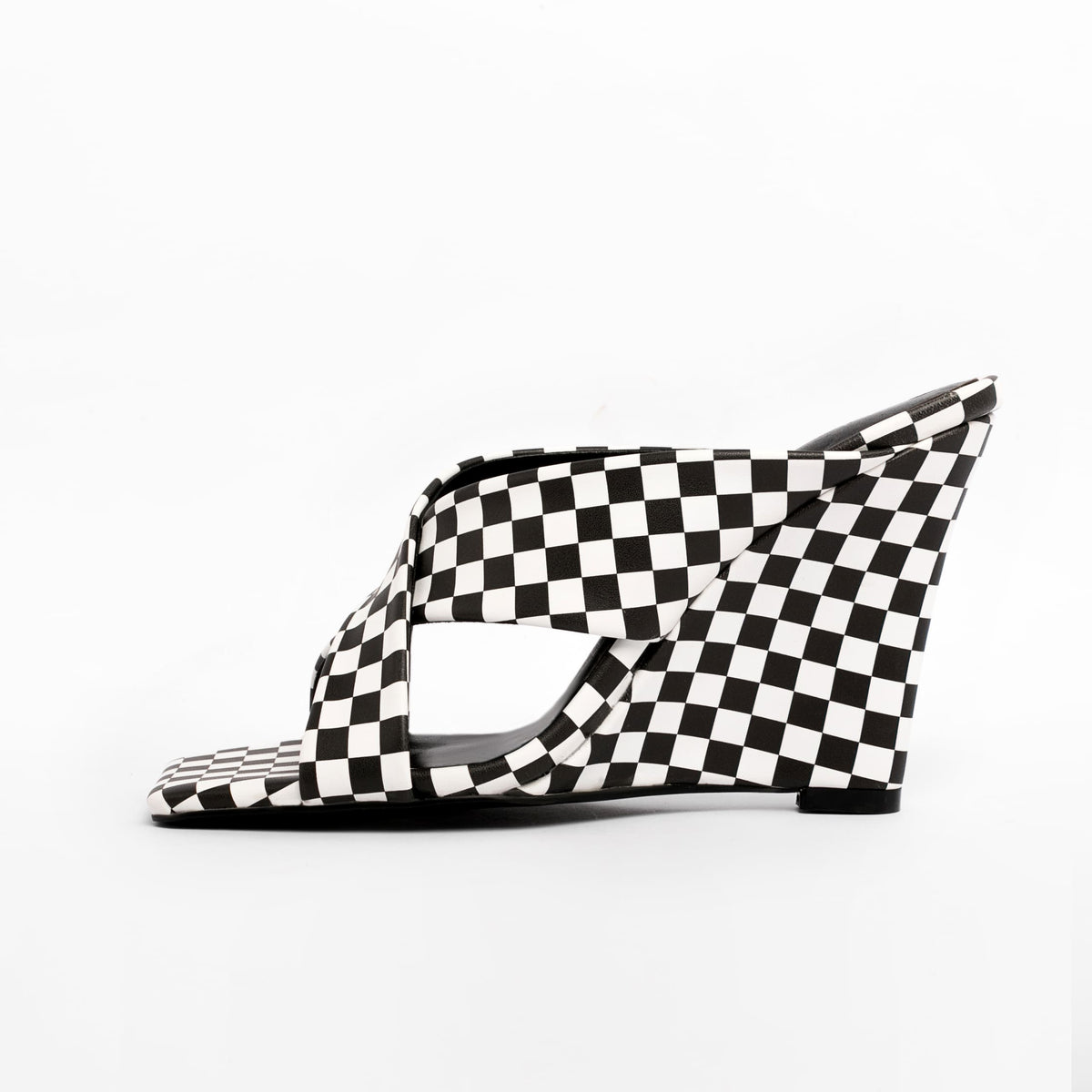 Black And White Plaid  Wedges Sandals 3