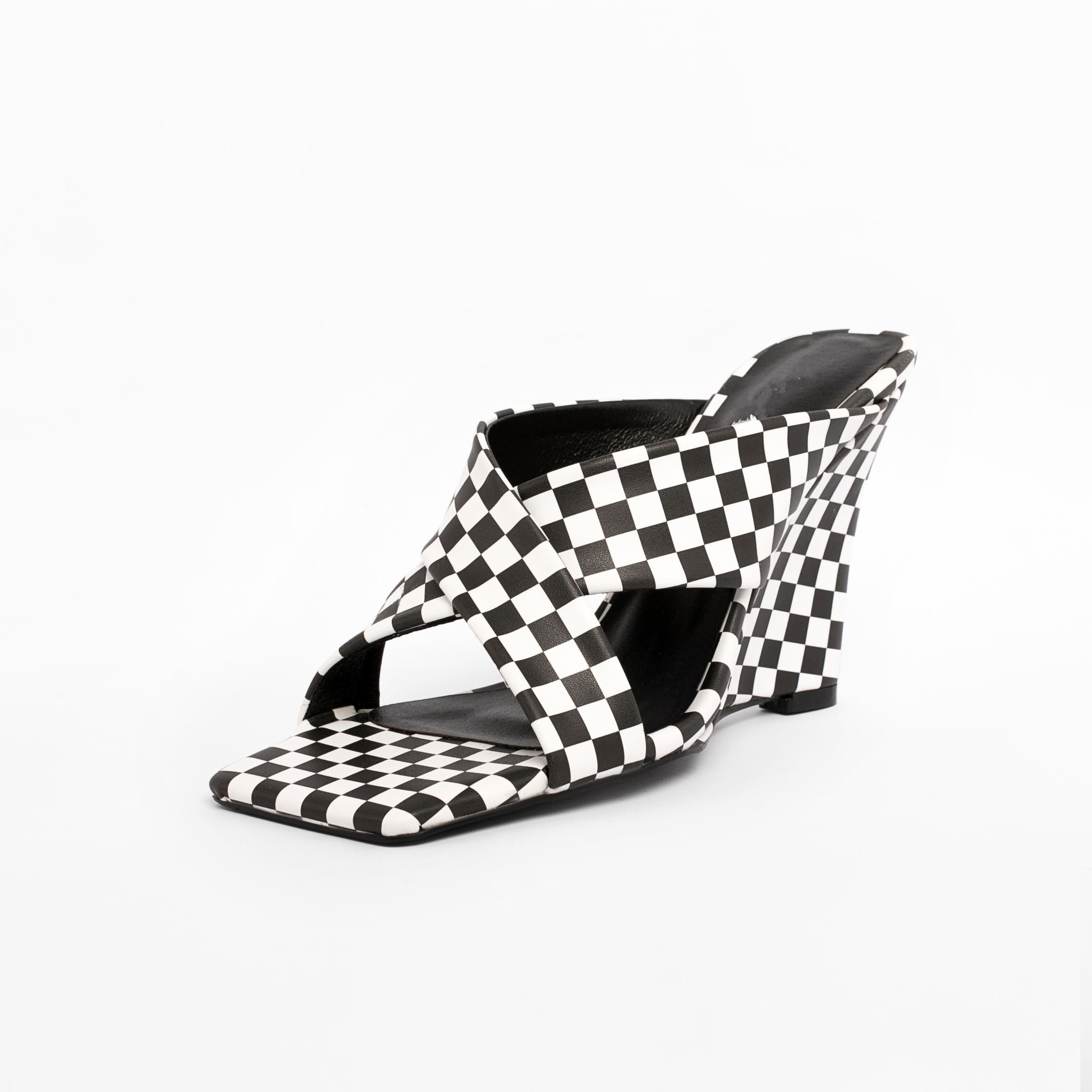 Black And White Plaid  Wedges Sandals 4