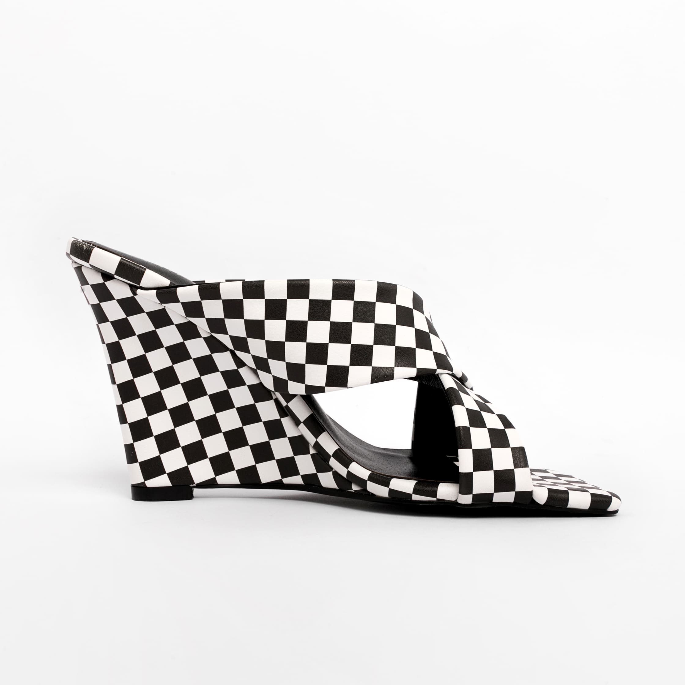 Black And White Plaid  Wedges Sandals 6