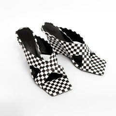 Black And White Plaid  Wedges Sandals 9