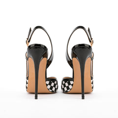 Black And White Plaid  Buckle Slingback Heel Pumps 12