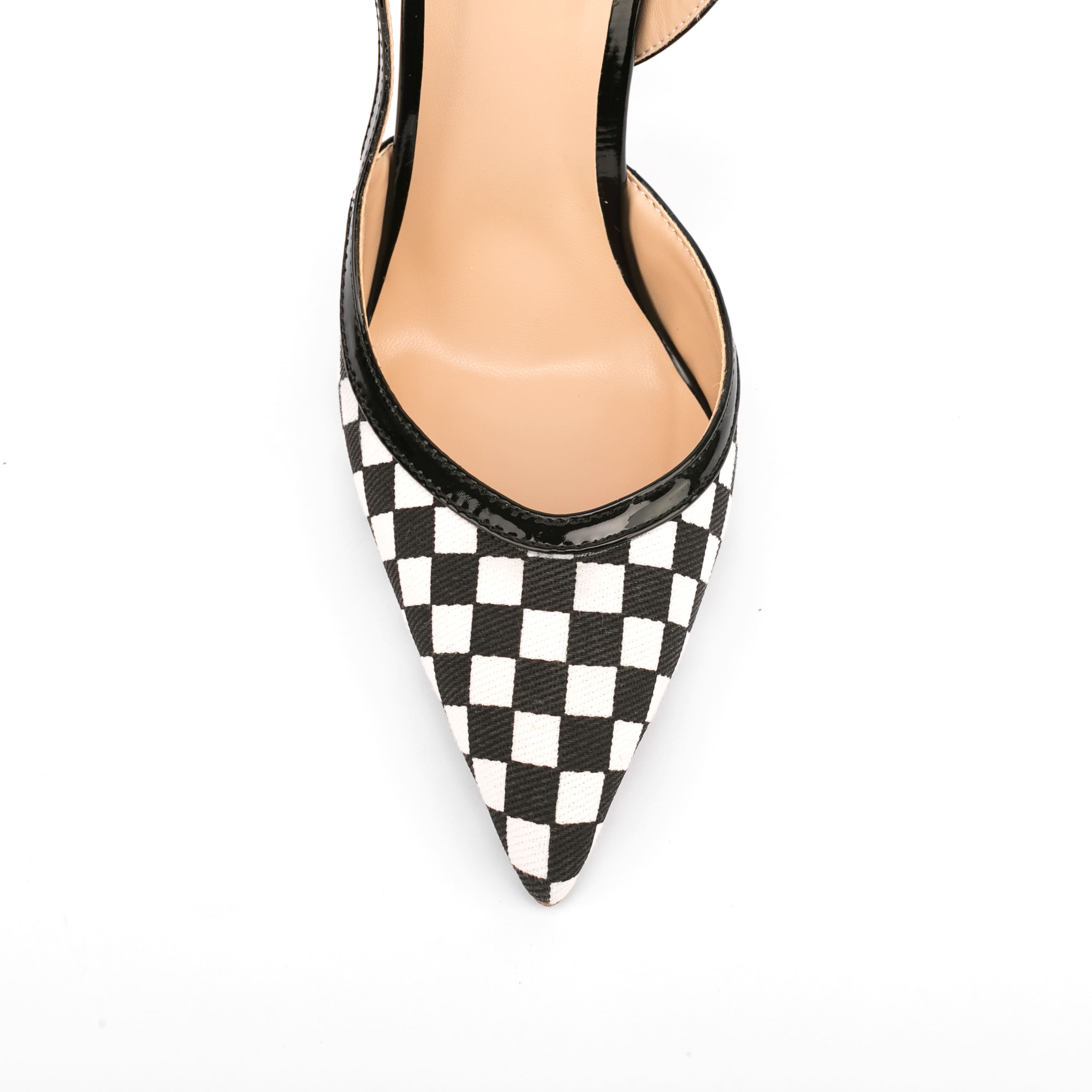 Black And White Plaid  Buckle Slingback Heel Pumps 14
