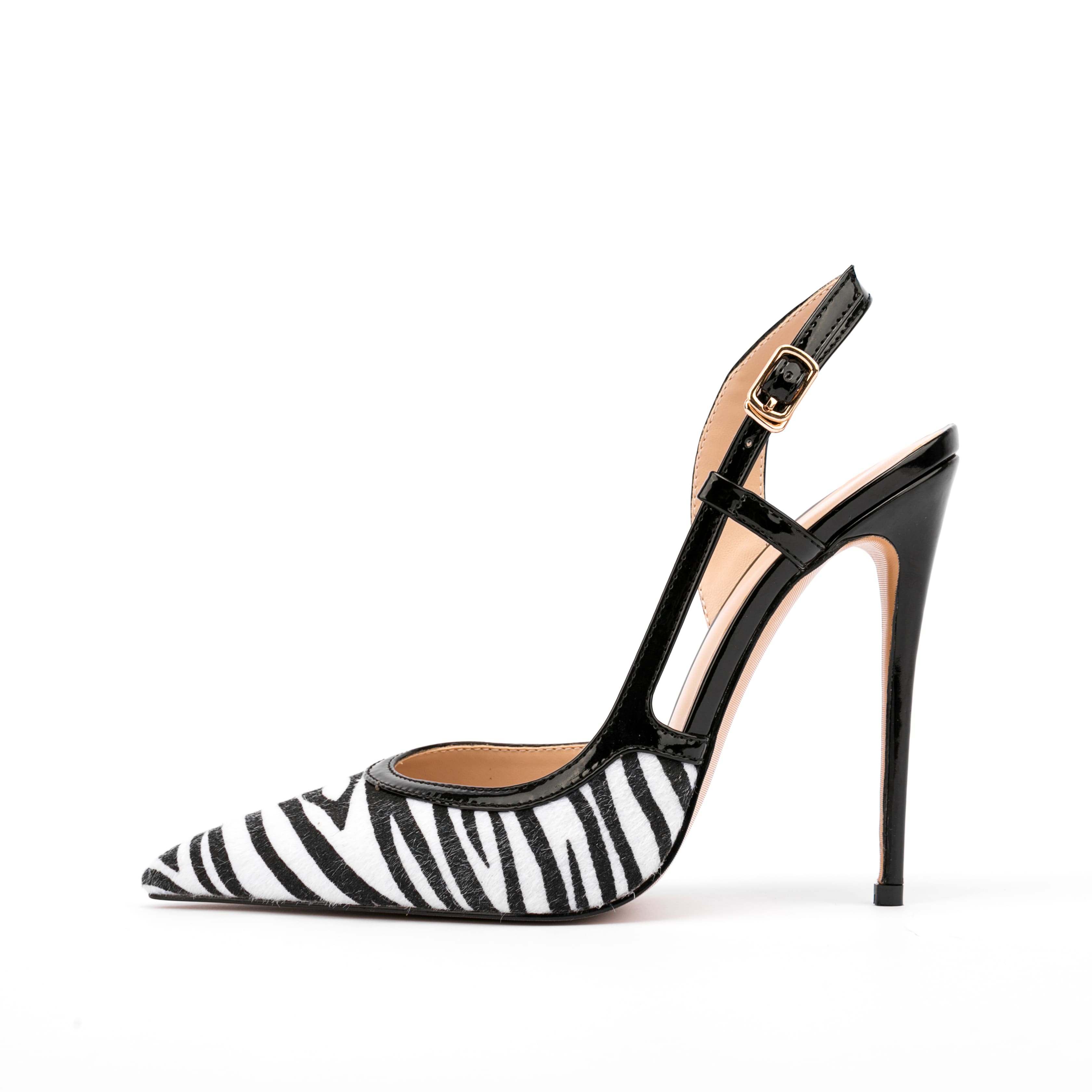 Black And White Zebra Buckle Slingback Heel Pumps 1