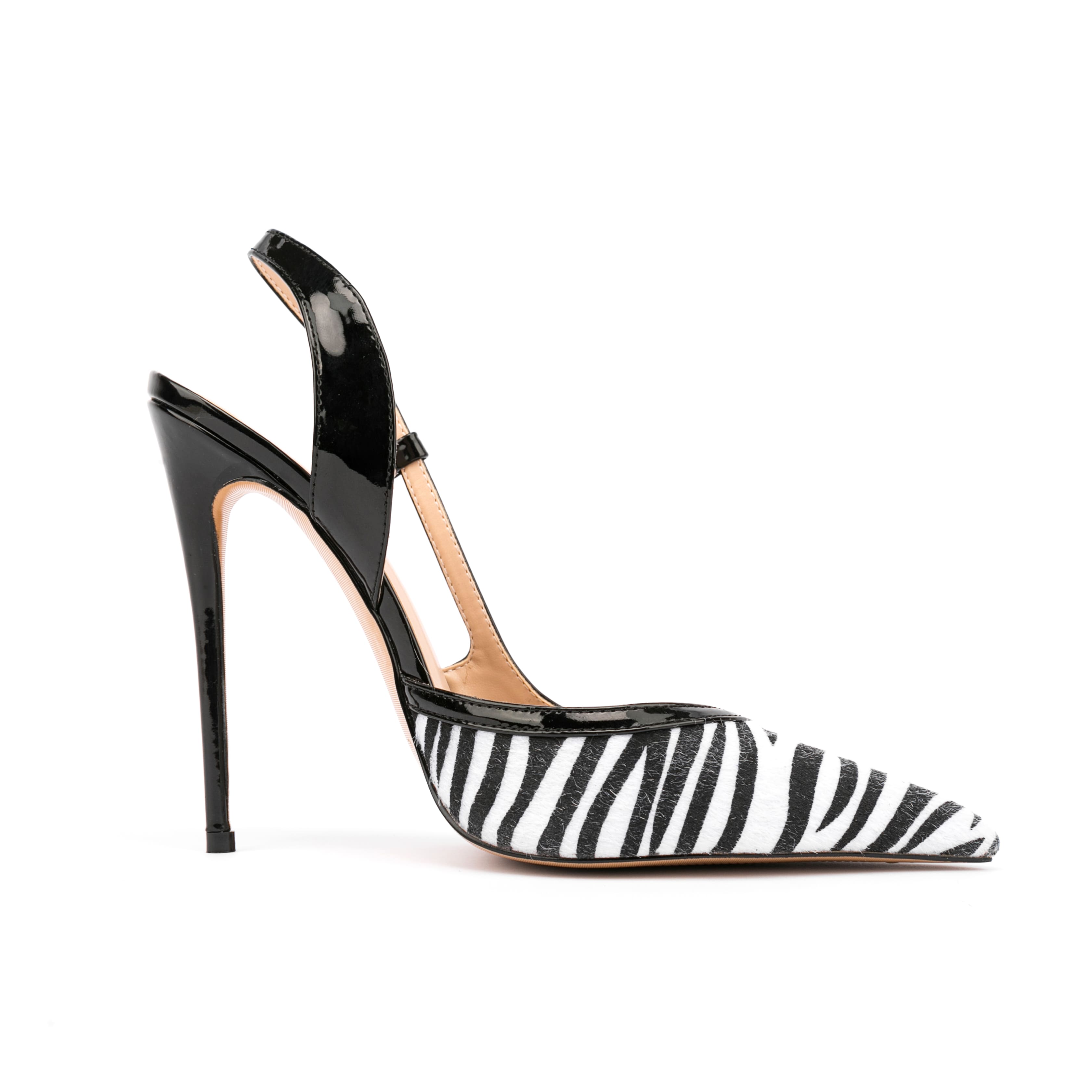 Black And White Zebra Buckle Slingback Heel Pumps 2