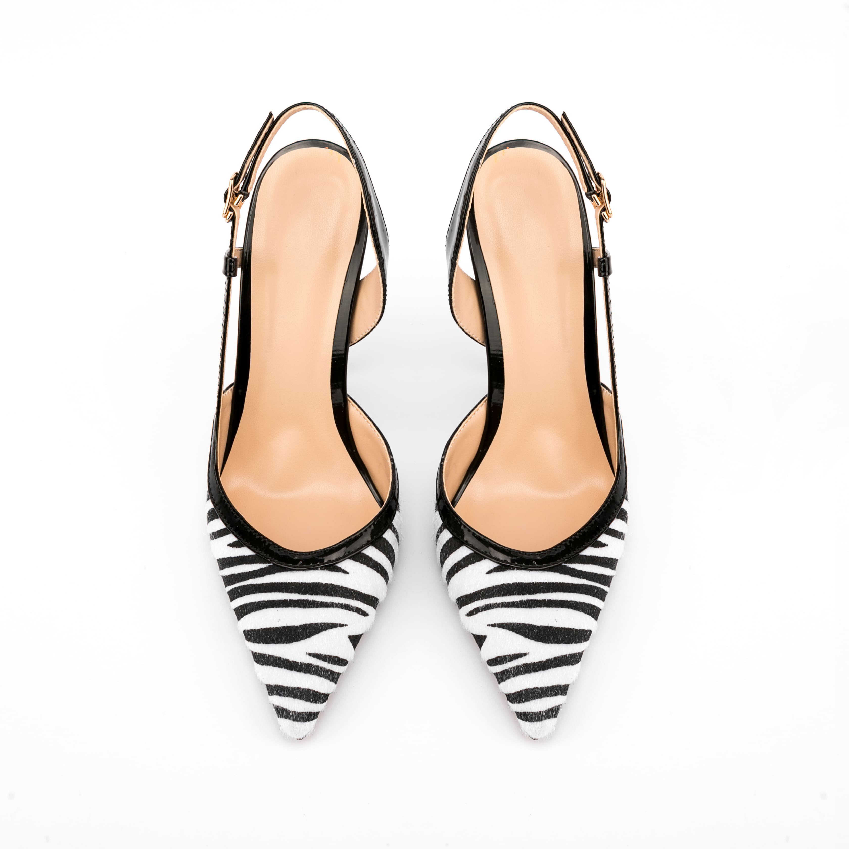 Black And White Zebra Buckle Slingback Heel Pumps 5