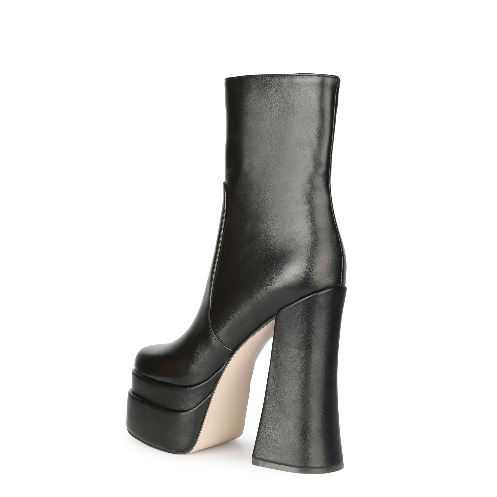 Black Square Toe Chunky Heel Platform Ankle GoGo Boots