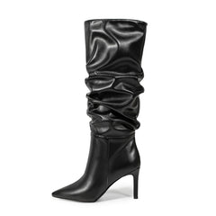 Black Pointed Toe Stiletto Heel Mid-calf Boots Slouch Boots