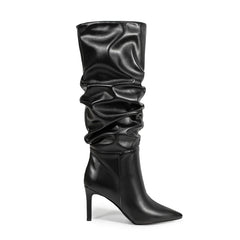 Black Pointed Toe Stiletto Heel Mid-calf Boots Slouch Boots