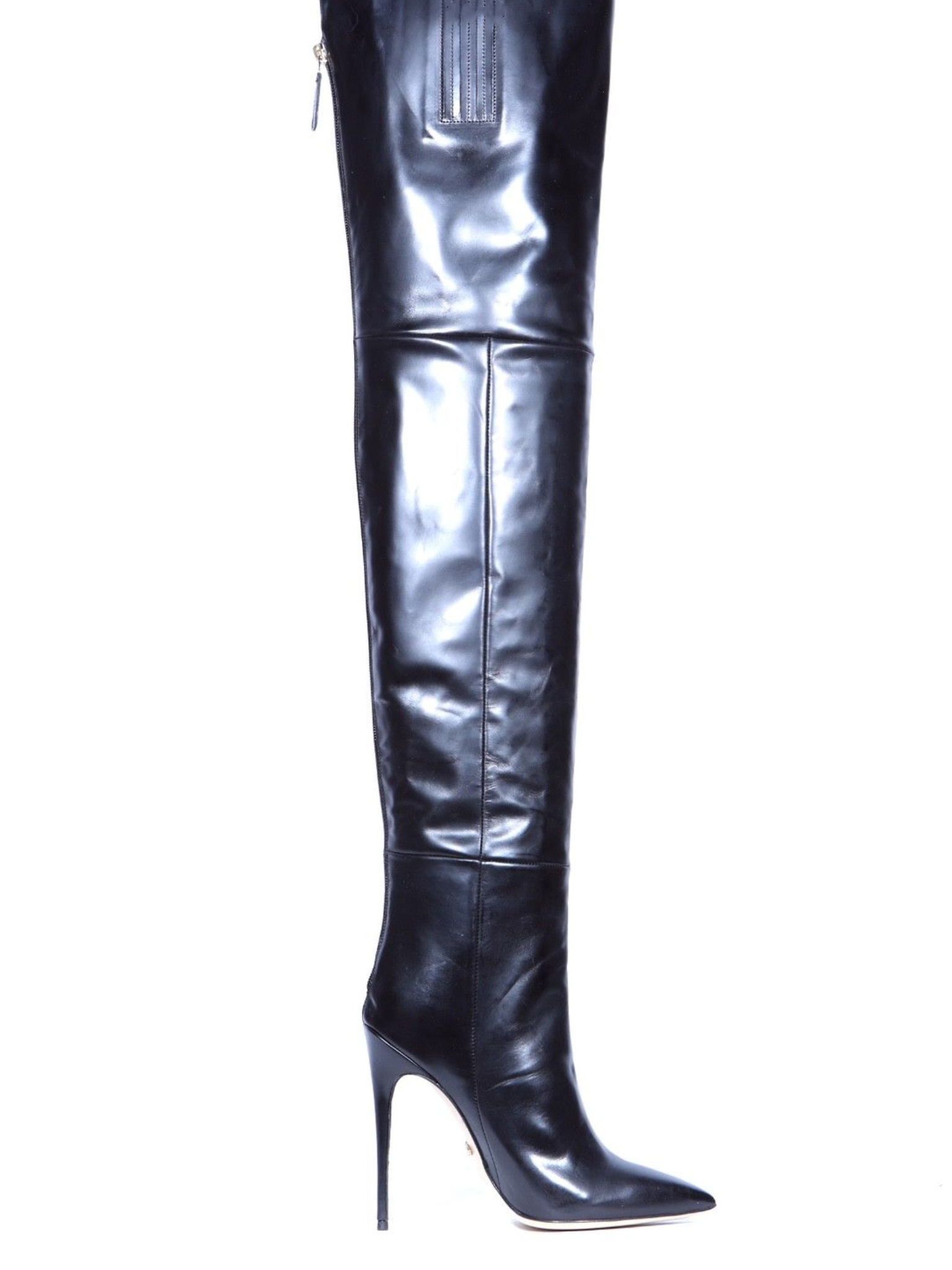 Schwarze Overknee-Stiefel mit spitzer Zehenpartie und Stilettoabsatz