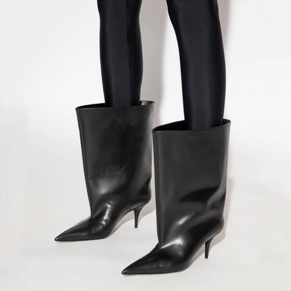 Bottes chaussettes à talon aiguille et bout pointu de 5 pouces au-dessus du genou