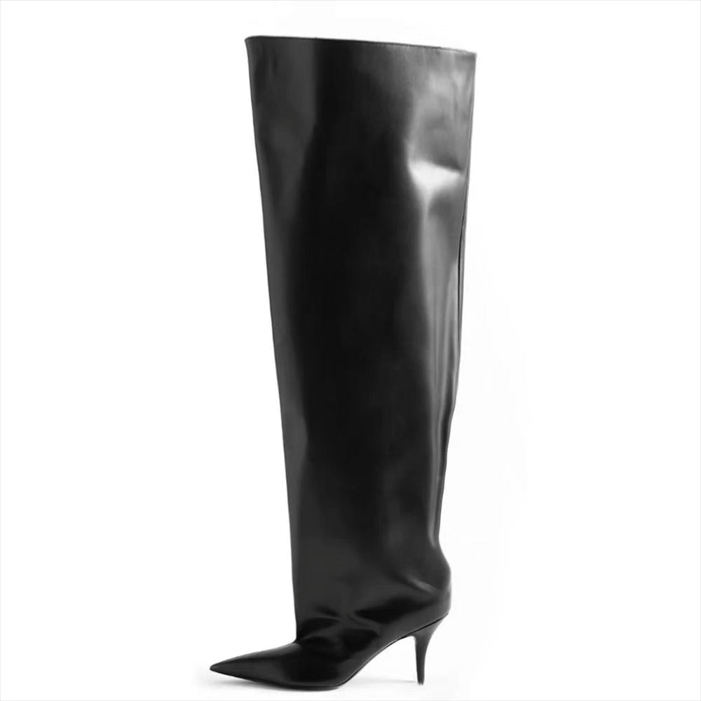Bottes chaussettes à talon aiguille et bout pointu de 5 pouces au-dessus du genou