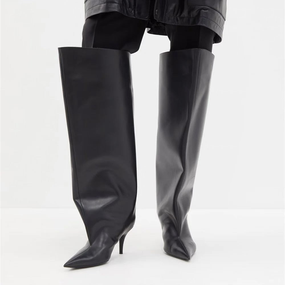 Bottes chaussettes à talon aiguille et bout pointu de 5 pouces au-dessus du genou