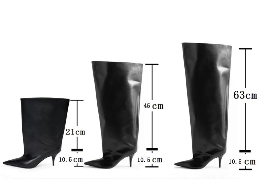 Bottes chaussettes à talon aiguille et bout pointu de 5 pouces au-dessus du genou