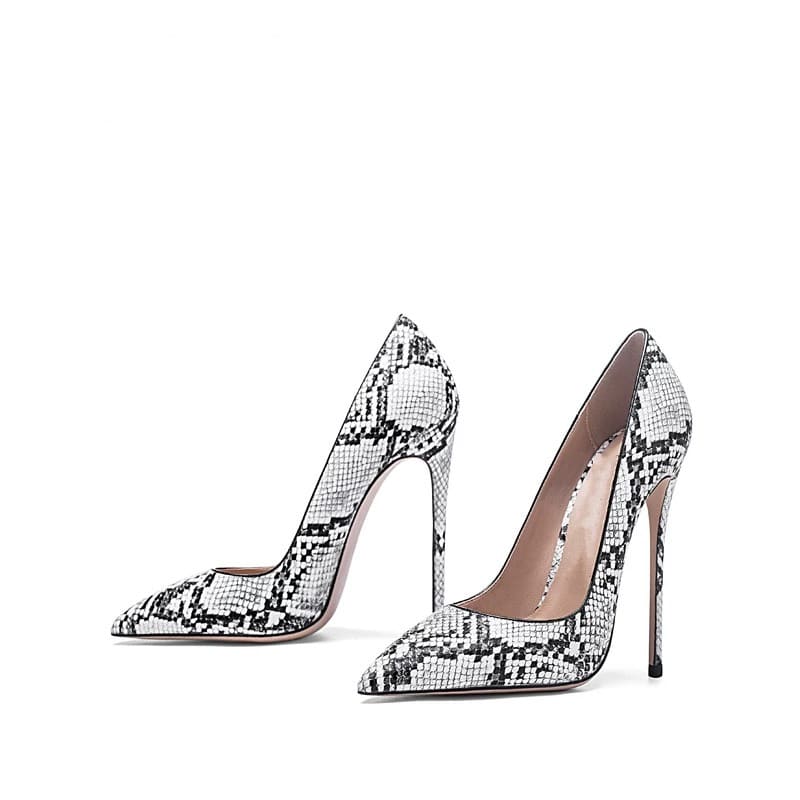 Black and White Snakeskin Heels Pointy Toe Pumps Heel Shoes 2