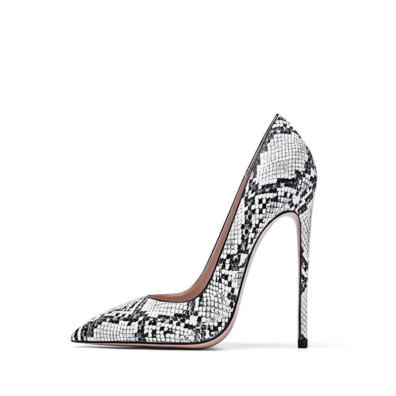 Black and White Snakeskin Heels Pointy Toe Pumps Heel Shoes 3