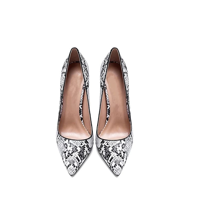 Black and White Snakeskin Heels Pointy Toe Pumps Heel Shoes 4