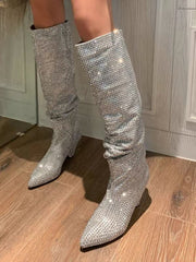Bottes hautes à talon aiguille et bout pointu en lycra de 5 pouces