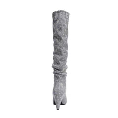 Bottes hautes à talon aiguille et bout pointu en lycra de 5 pouces