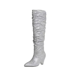 Bottes hautes à talon aiguille et bout pointu en lycra de 5 pouces