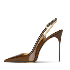 Clear PVC Pointed-Toe Slingback Stiletto Heels Brown Sandals for Women