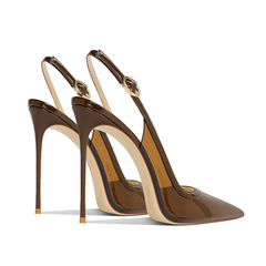 Clear PVC Pointed-Toe Slingback Stiletto Heels Brown Sandals for Women