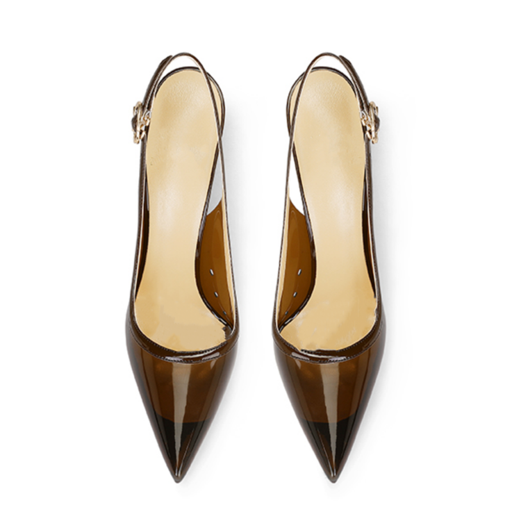 Clear PVC Pointed-Toe Slingback Stiletto Heels Brown Sandals for Women