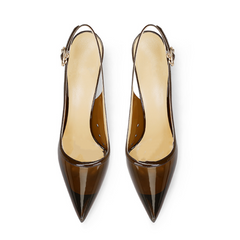 Clear PVC Pointed-Toe Slingback Stiletto Heels Brown Sandals for Women