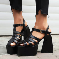 Closed Toe 5'' Block Heel Ankle Strap Sandals with Platform