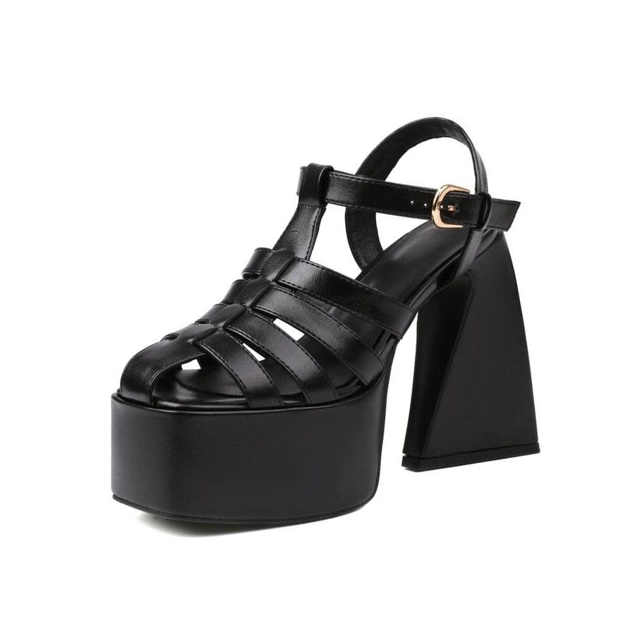 Closed Toe 5'' Block Heel Ankle Strap Sandals with Platform