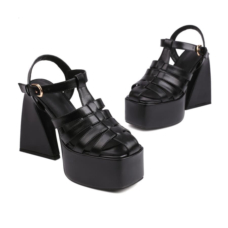 Closed Toe 5'' Block Heel Ankle Strap Sandals with Platform