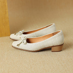 Leather Comfy Square Toe Block Heel Pumps